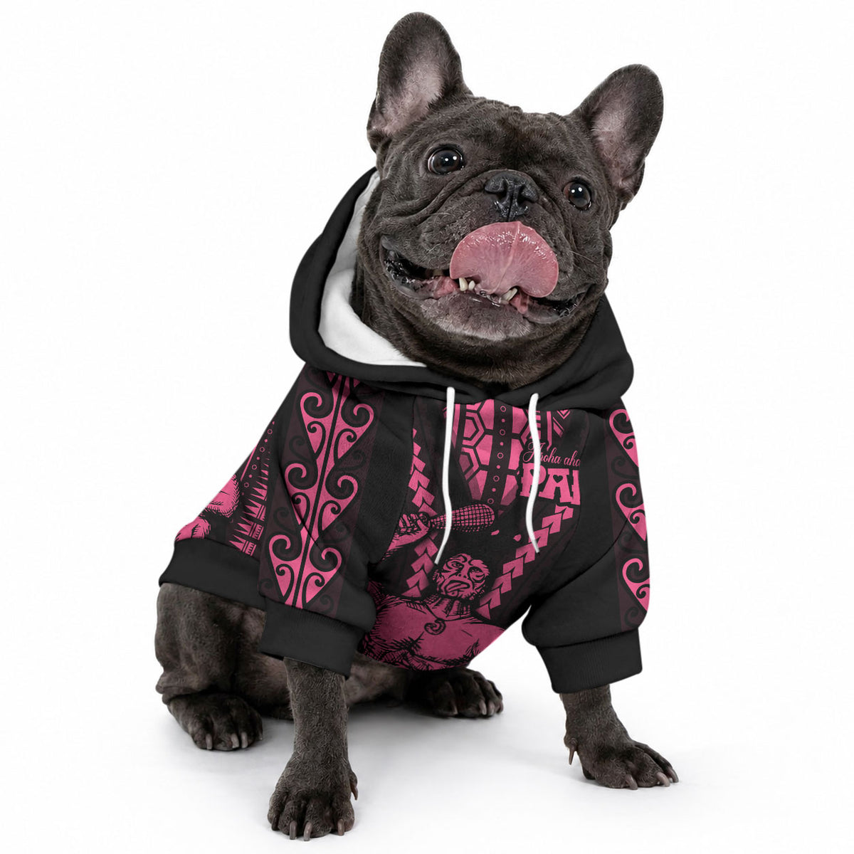 Maori Fathers Day New Zealand Pet Hoodie Aroha Ahau Ki A Koe Papa - Pink