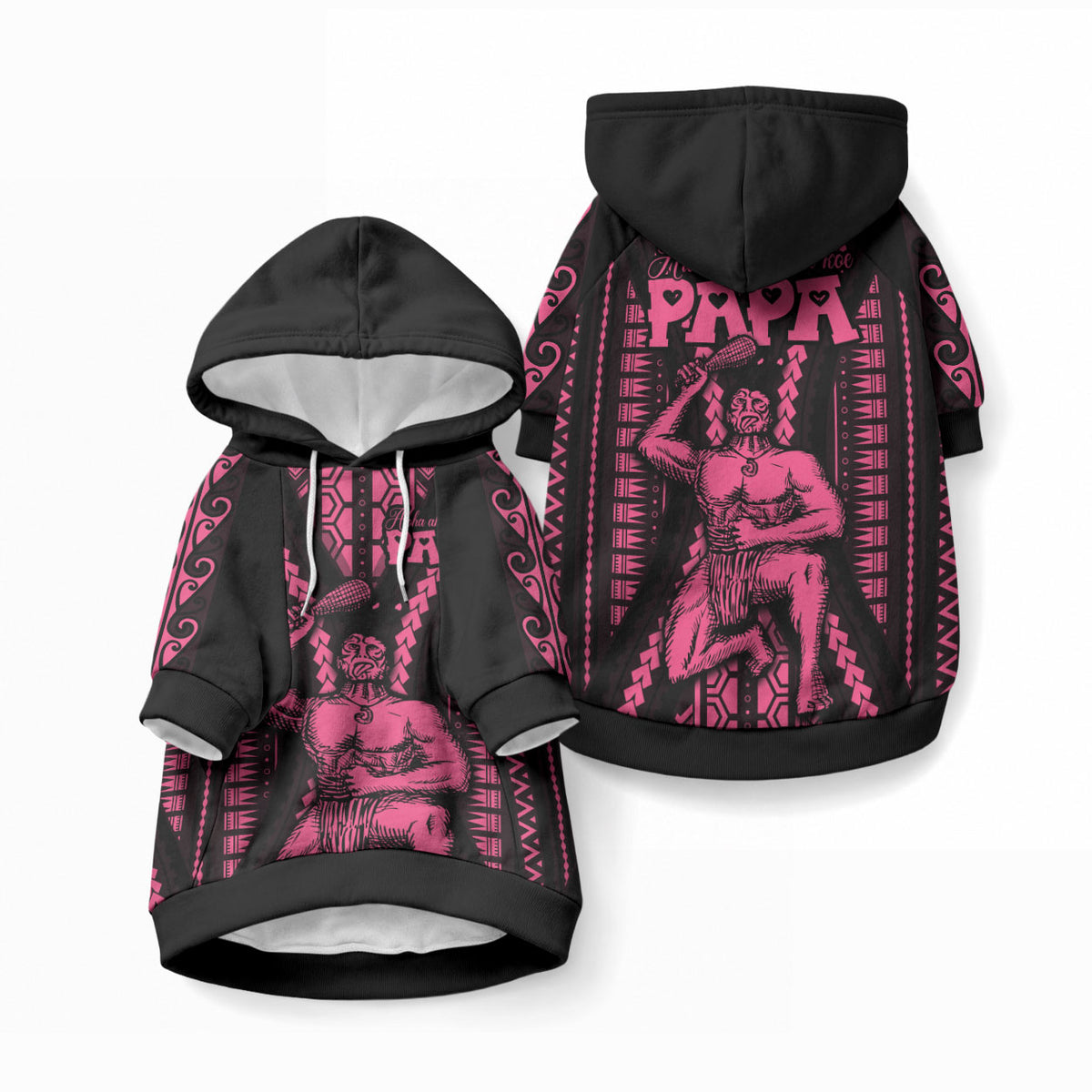 Maori Fathers Day New Zealand Pet Hoodie Aroha Ahau Ki A Koe Papa - Pink