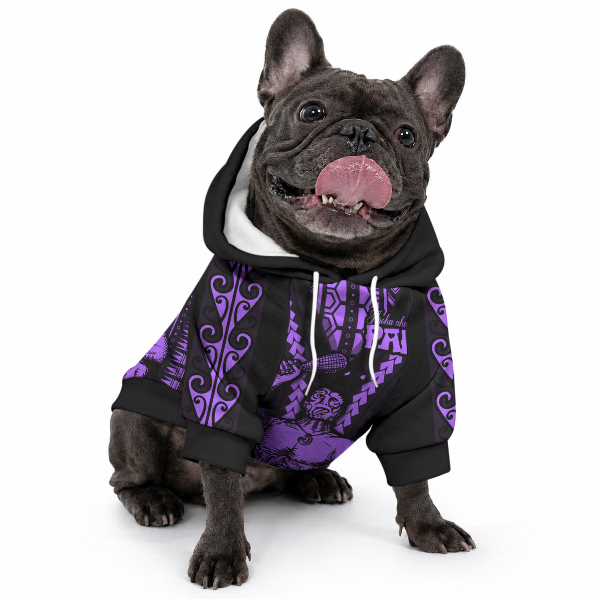 Maori Fathers Day New Zealand Pet Hoodie Aroha Ahau Ki A Koe Papa - Purple