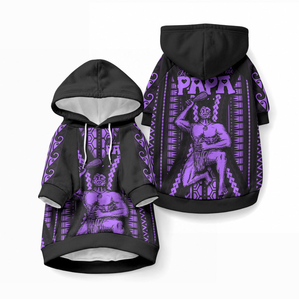 Maori Fathers Day New Zealand Pet Hoodie Aroha Ahau Ki A Koe Papa - Purple