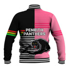 Penrith Panthers Rugby Baseball Jacket Proud The Panthers Comeback Black and Pink LT9