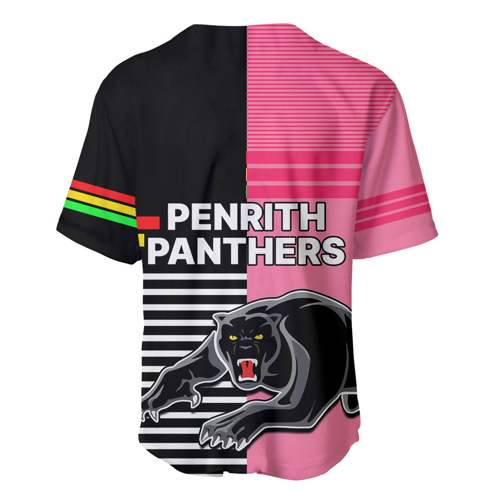 Penrith Panthers Rugby Baseball Jersey Proud The Panthers Comeback Black and Pink LT9
