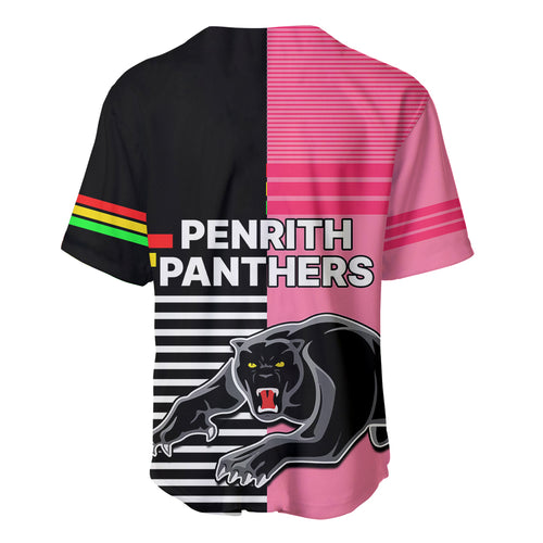 Penrith Panthers Rugby Baseball Jersey Proud The Panthers Comeback Black and Pink LT9