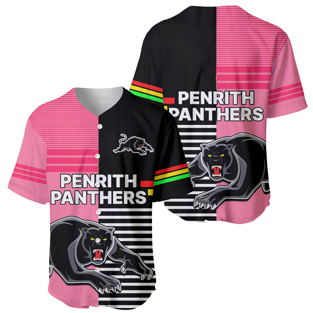 Penrith Panthers Rugby Baseball Jersey Proud The Panthers Comeback Black and Pink LT9