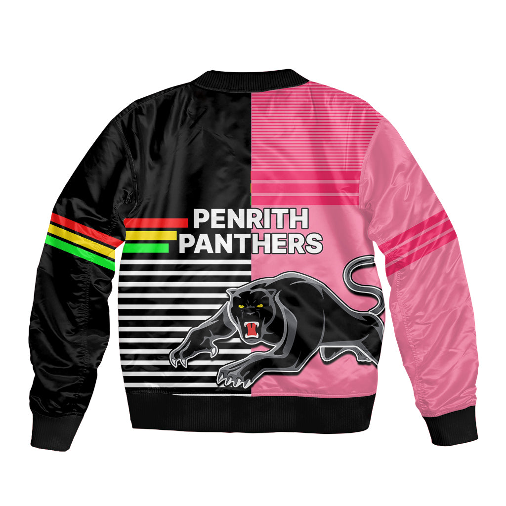 Penrith Panthers Rugby Bomber Jacket Proud The Panthers Comeback Black and Pink LT9