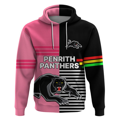 Penrith Panthers Rugby Hoodie Proud The Panthers Comeback Black and Pink LT9