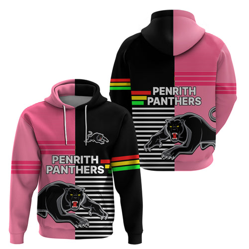 Penrith Panthers Rugby Hoodie Proud The Panthers Comeback Black and Pink LT9