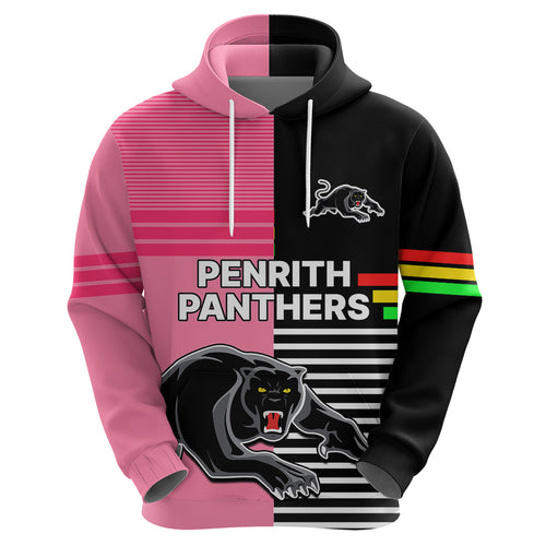 Penrith Panthers Rugby Hoodie Proud The Panthers Comeback Black and Pink LT9