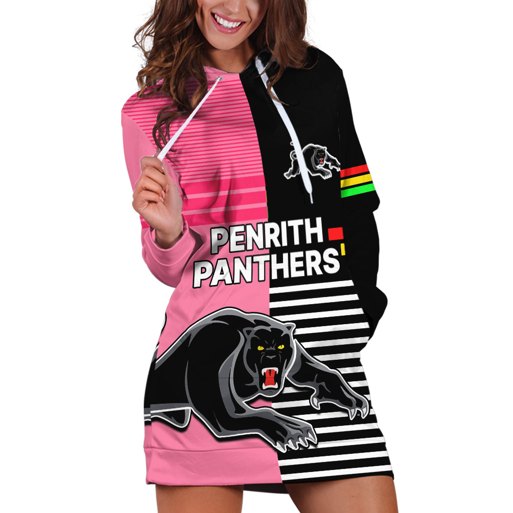 Penrith Panthers Rugby Hoodie Dress Proud The Panthers Comeback Black and Pink LT9