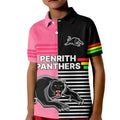 Penrith Panthers Rugby Kid Polo Shirt Proud The Panthers Comeback Black and Pink LT9