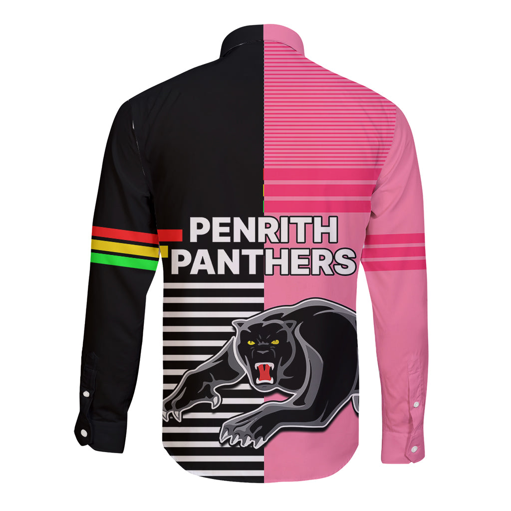 Penrith Panthers Rugby Long Sleeve Button Shirt Proud The Panthers Comeback Black and Pink LT9
