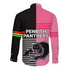 Penrith Panthers Rugby Long Sleeve Button Shirt Proud The Panthers Comeback Black and Pink LT9