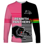Penrith Panthers Rugby Long Sleeve Shirt Proud The Panthers Comeback Black and Pink LT9