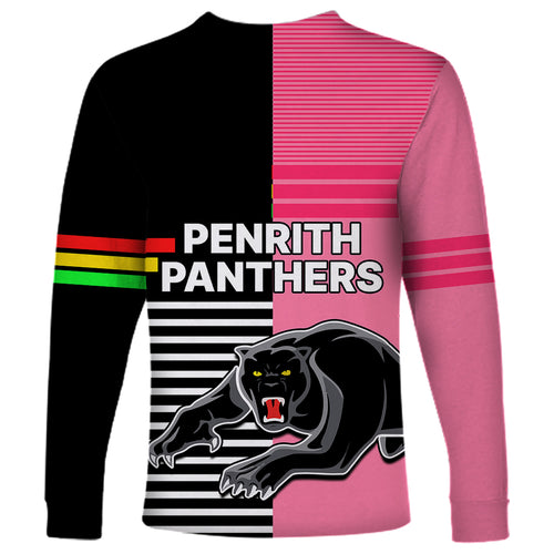 Penrith Panthers Rugby Long Sleeve Shirt Proud The Panthers Comeback Black and Pink LT9