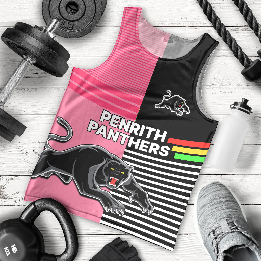 Penrith Panthers Rugby Men Tank Top Proud The Panthers Comeback Black and Pink LT9