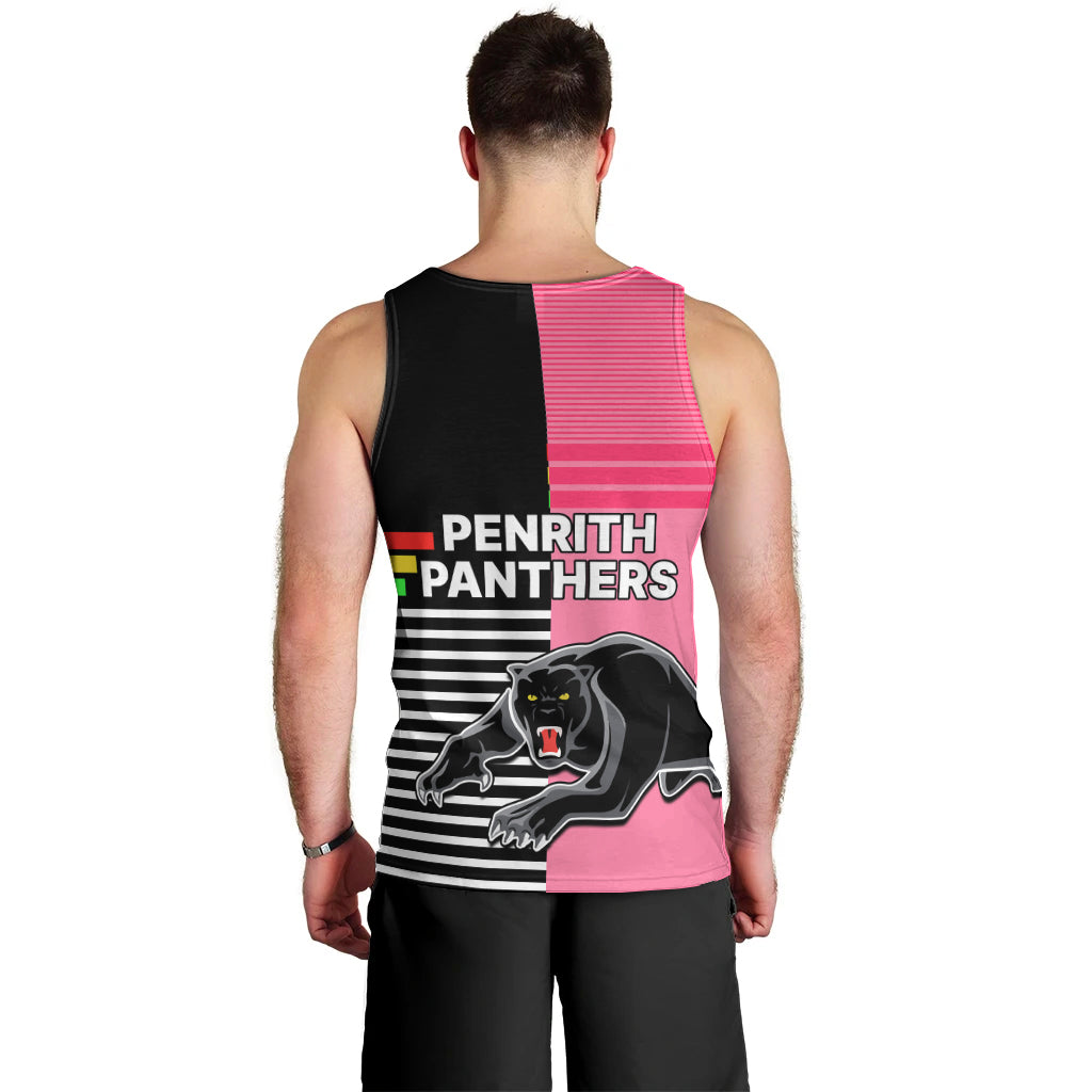 Penrith Panthers Rugby Men Tank Top Proud The Panthers Comeback Black and Pink LT9