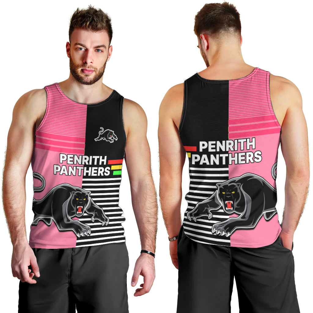 Penrith Panthers Rugby Men Tank Top Proud The Panthers Comeback Black and Pink LT9