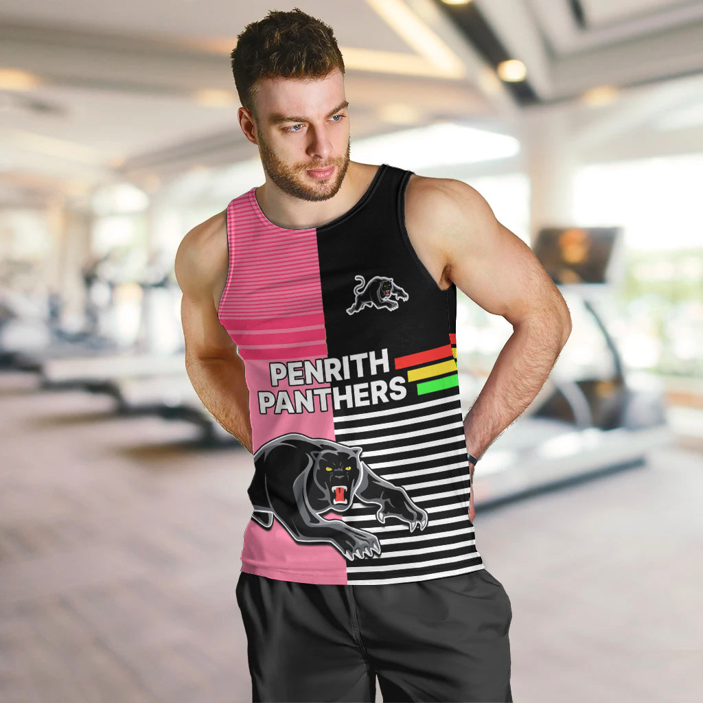 Penrith Panthers Rugby Men Tank Top Proud The Panthers Comeback Black and Pink LT9