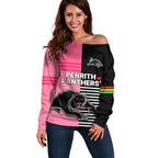 Penrith Panthers Rugby Off Shoulder Sweater Proud The Panthers Comeback Black and Pink LT9
