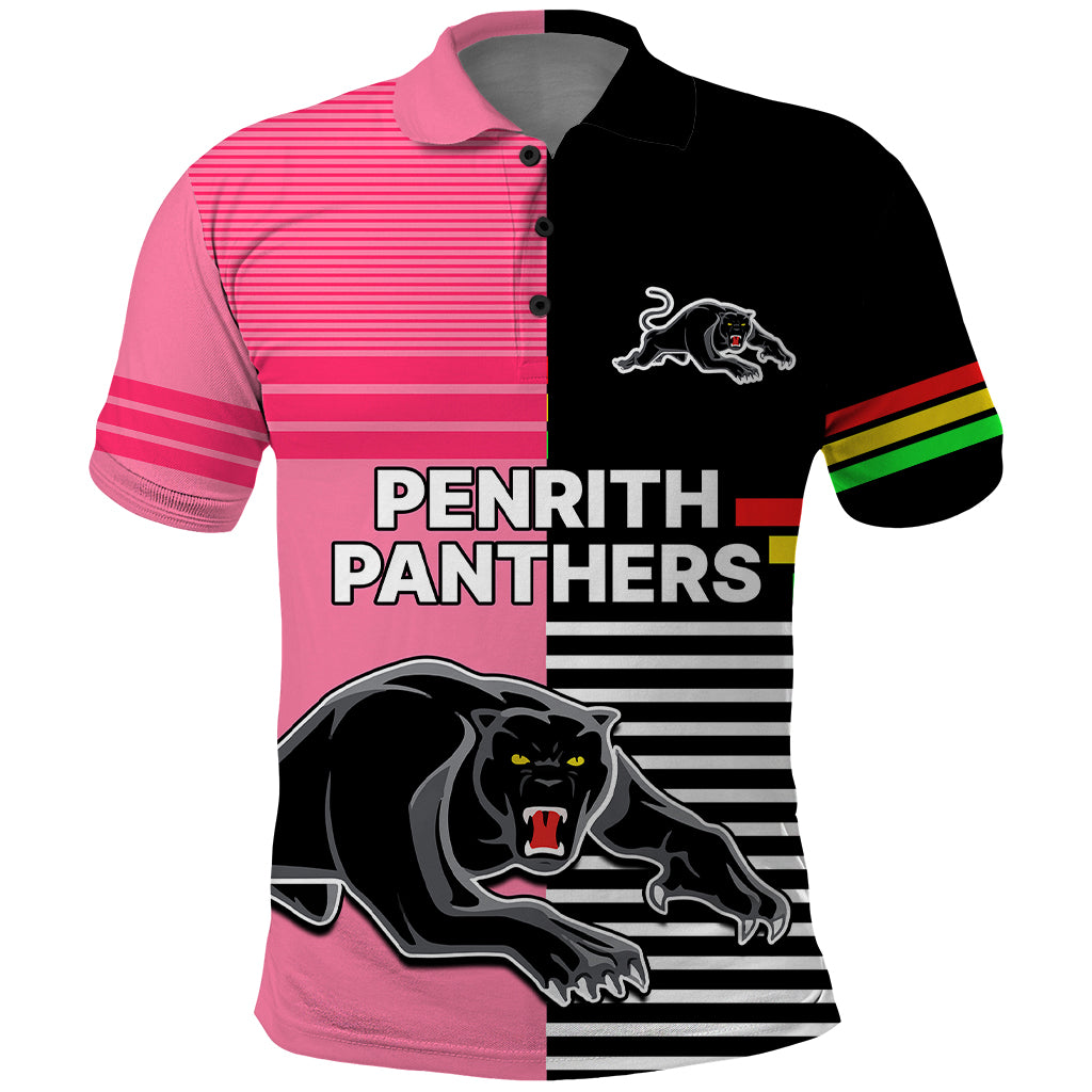 Penrith Panthers Rugby Polo Shirt Proud The Panthers Comeback Black and Pink LT9