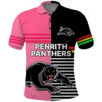Penrith Panthers Rugby Polo Shirt Proud The Panthers Comeback Black and Pink LT9