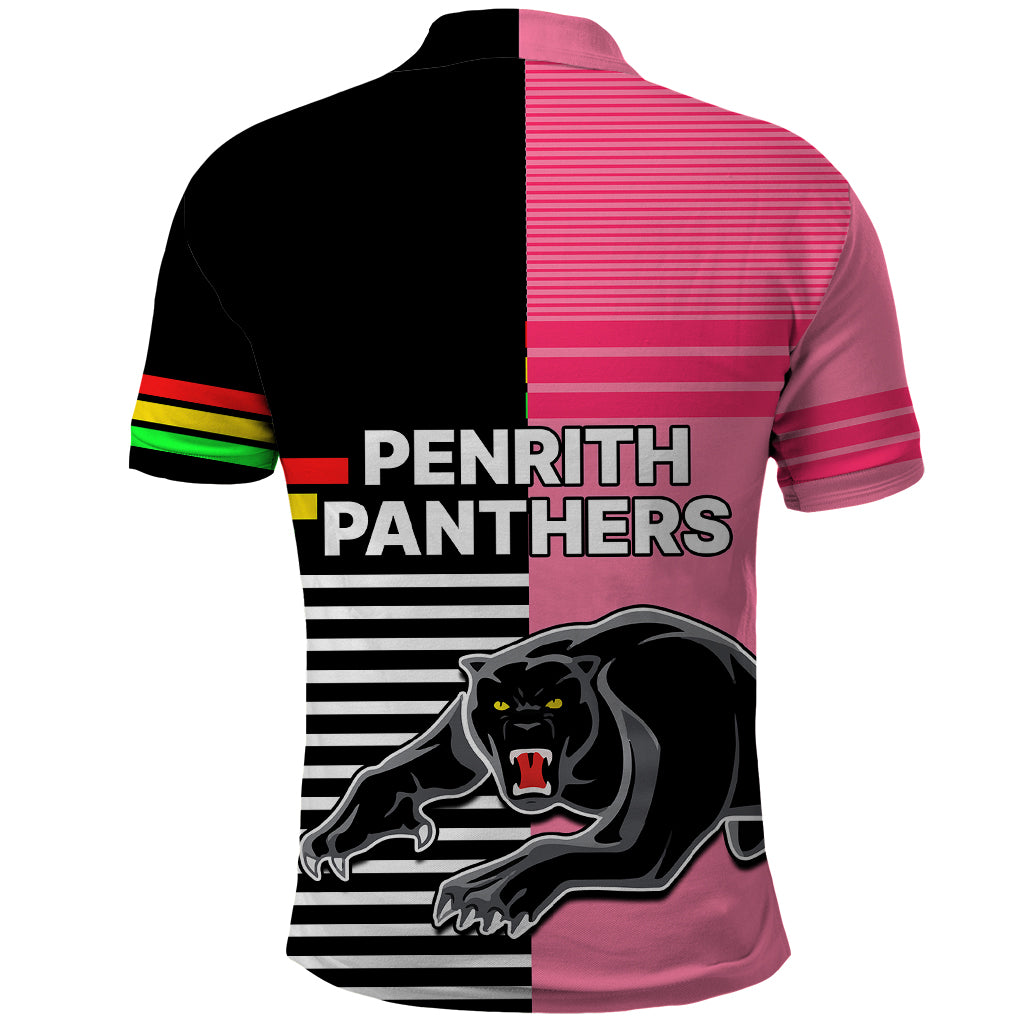 Penrith Panthers Rugby Polo Shirt Proud The Panthers Comeback Black and Pink LT9