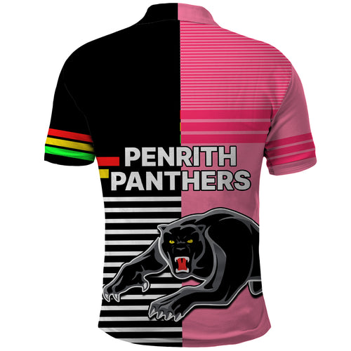 Penrith Panthers Rugby Polo Shirt Proud The Panthers Comeback Black and Pink LT9