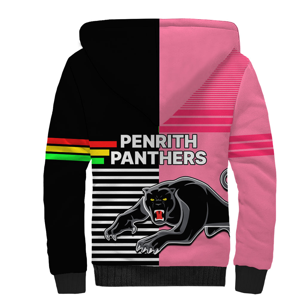 Penrith Panthers Rugby Sherpa Hoodie Proud The Panthers Comeback Black and Pink LT9