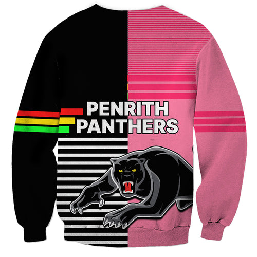 Penrith Panthers Rugby Sweatshirt Proud The Panthers Comeback Black and Pink LT9