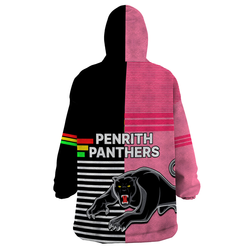 Penrith Panthers Rugby Wearable Blanket Hoodie Proud The Panthers Comeback Black and Pink LT9