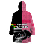 Penrith Panthers Rugby Wearable Blanket Hoodie Proud The Panthers Comeback Black and Pink LT9
