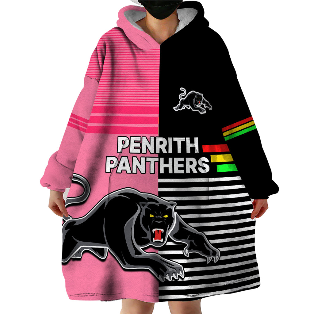 Penrith Panthers Rugby Wearable Blanket Hoodie Proud The Panthers Comeback Black and Pink LT9