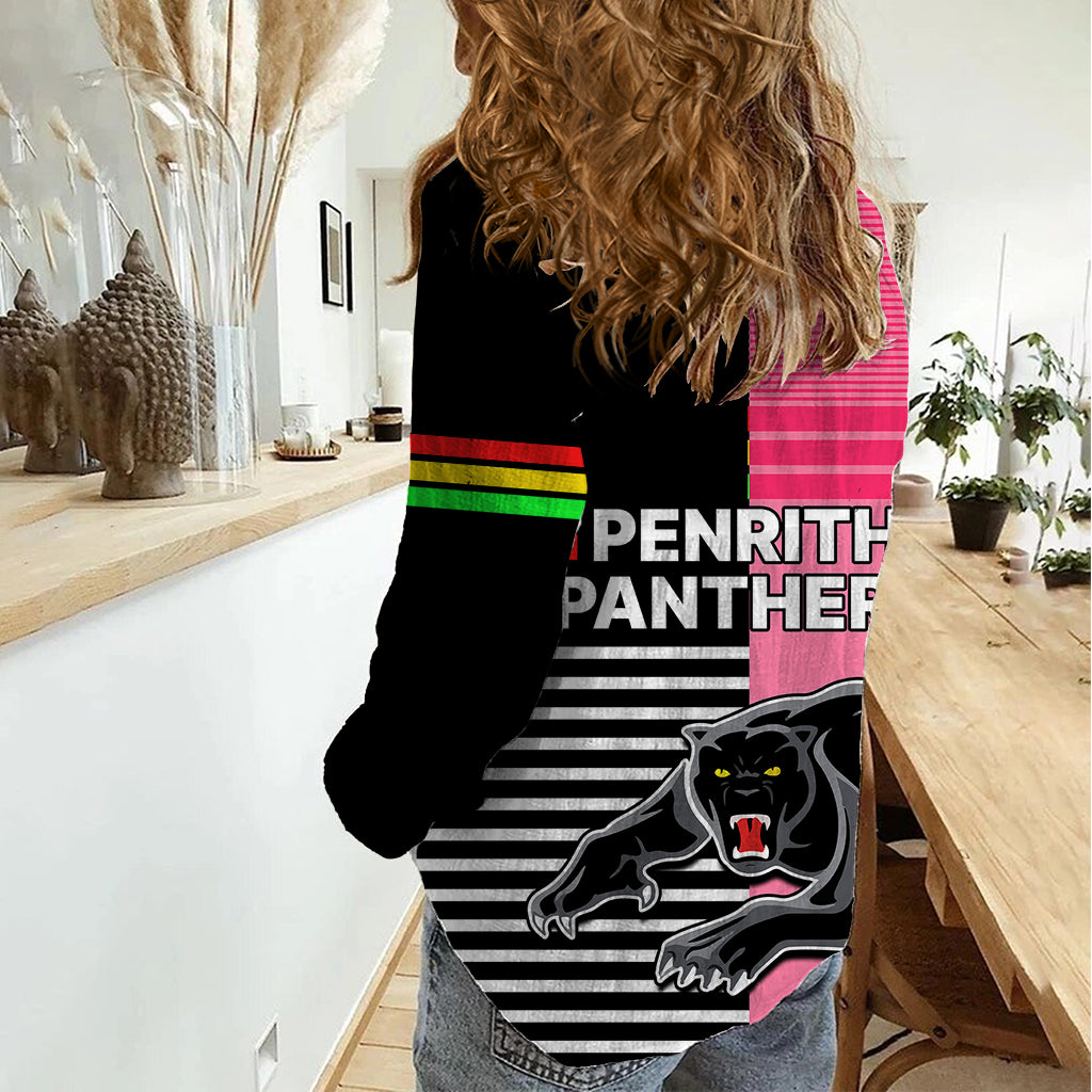 Penrith Panthers Rugby Women Casual Shirt Proud The Panthers Comeback Black and Pink LT9