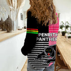 Penrith Panthers Rugby Women Casual Shirt Proud The Panthers Comeback Black and Pink LT9