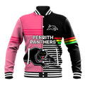 (Custom Text And Number) Penrith Panthers Rugby Baseball Jacket Proud The Panthers Comeback Black and Pink LT9