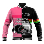 (Custom Text And Number) Penrith Panthers Rugby Baseball Jacket Proud The Panthers Comeback Black and Pink LT9