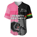 (Custom Text And Number) Penrith Panthers Rugby Baseball Jersey Proud The Panthers Comeback Black and Pink LT9