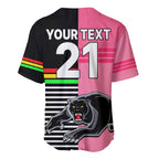 (Custom Text And Number) Penrith Panthers Rugby Baseball Jersey Proud The Panthers Comeback Black and Pink LT9