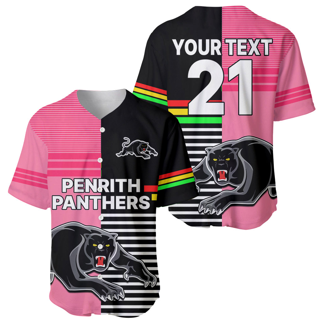 (Custom Text And Number) Penrith Panthers Rugby Baseball Jersey Proud The Panthers Comeback Black and Pink LT9