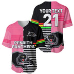 (Custom Text And Number) Penrith Panthers Rugby Baseball Jersey Proud The Panthers Comeback Black and Pink LT9