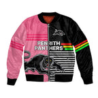 (Custom Text And Number) Penrith Panthers Rugby Bomber Jacket Proud The Panthers Comeback Black and Pink LT9