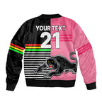 (Custom Text And Number) Penrith Panthers Rugby Bomber Jacket Proud The Panthers Comeback Black and Pink LT9