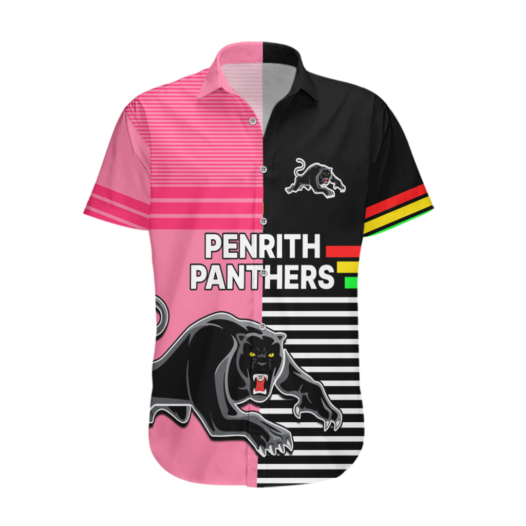 (Custom Text And Number) Penrith Panthers Rugby Hawaiian Shirt Proud The Panthers Comeback Black and Pink LT9