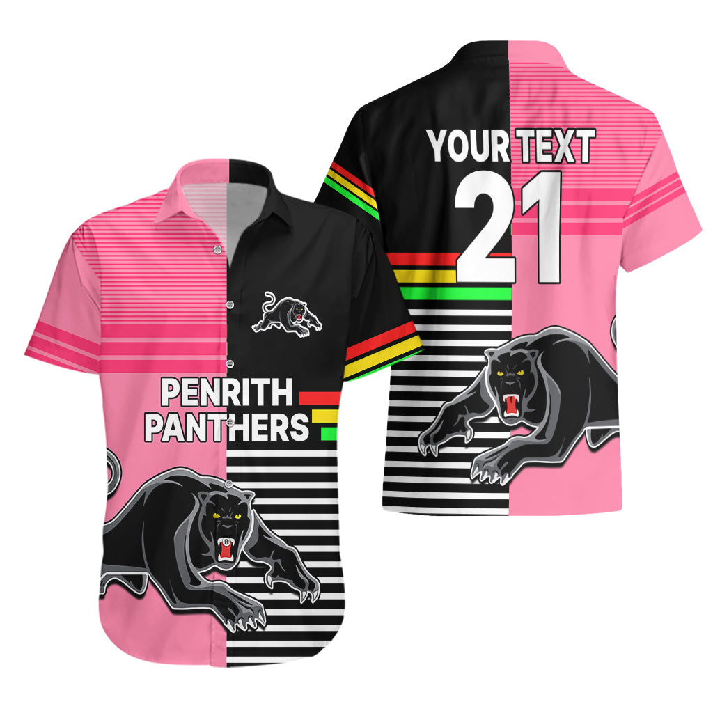 (Custom Text And Number) Penrith Panthers Rugby Hawaiian Shirt Proud The Panthers Comeback Black and Pink LT9