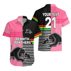 (Custom Text And Number) Penrith Panthers Rugby Hawaiian Shirt Proud The Panthers Comeback Black and Pink LT9