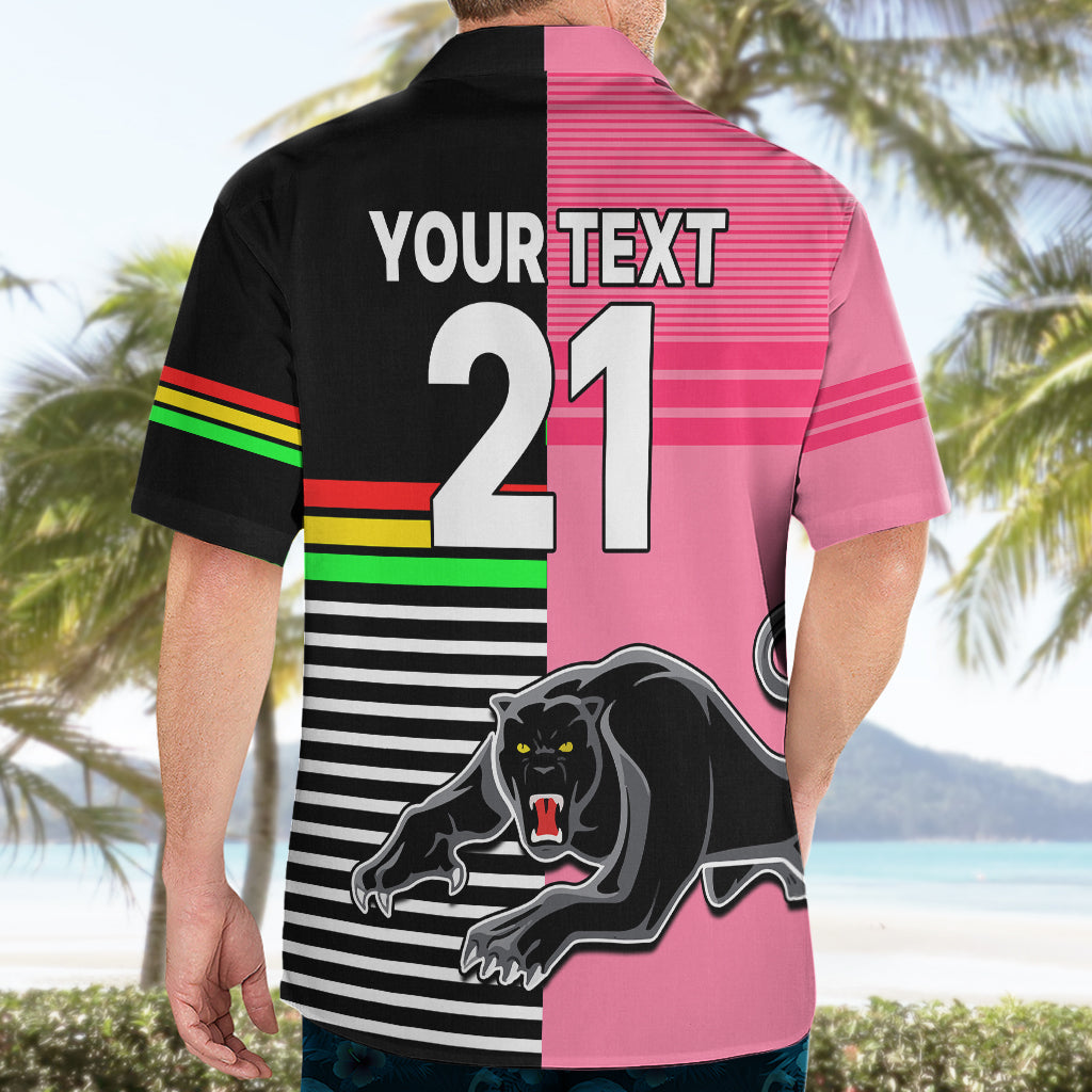 (Custom Text And Number) Penrith Panthers Rugby Hawaiian Shirt Proud The Panthers Comeback Black and Pink LT9