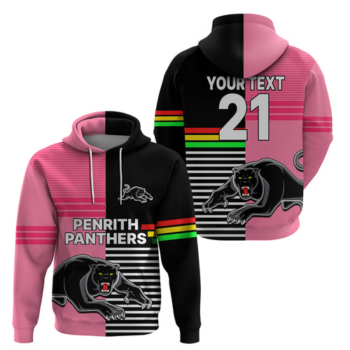 (Custom Text And Number) Penrith Panthers Rugby Hoodie Proud The Panthers Comeback Black and Pink LT9