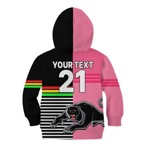 (Custom Text And Number) Penrith Panthers Rugby Kid Hoodie Proud The Panthers Comeback Black and Pink LT9