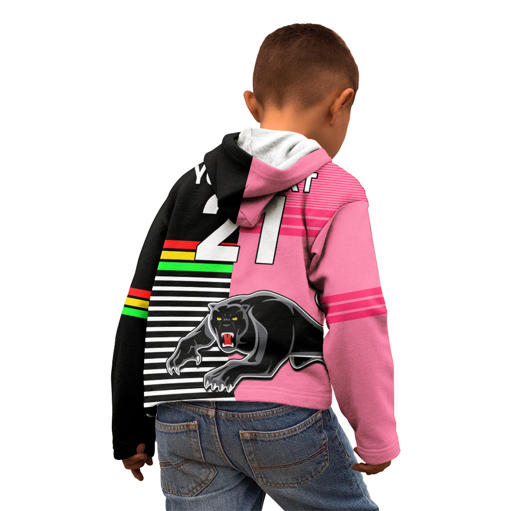 (Custom Text And Number) Penrith Panthers Rugby Kid Hoodie Proud The Panthers Comeback Black and Pink LT9