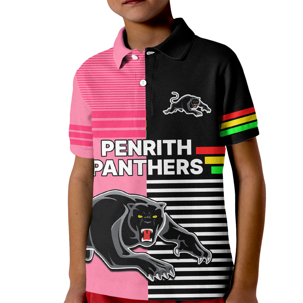 (Custom Text And Number) Penrith Panthers Rugby Kid Polo Shirt Proud The Panthers Comeback Black and Pink LT9